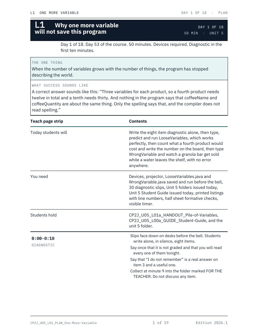 A lesson Teach Page, first page