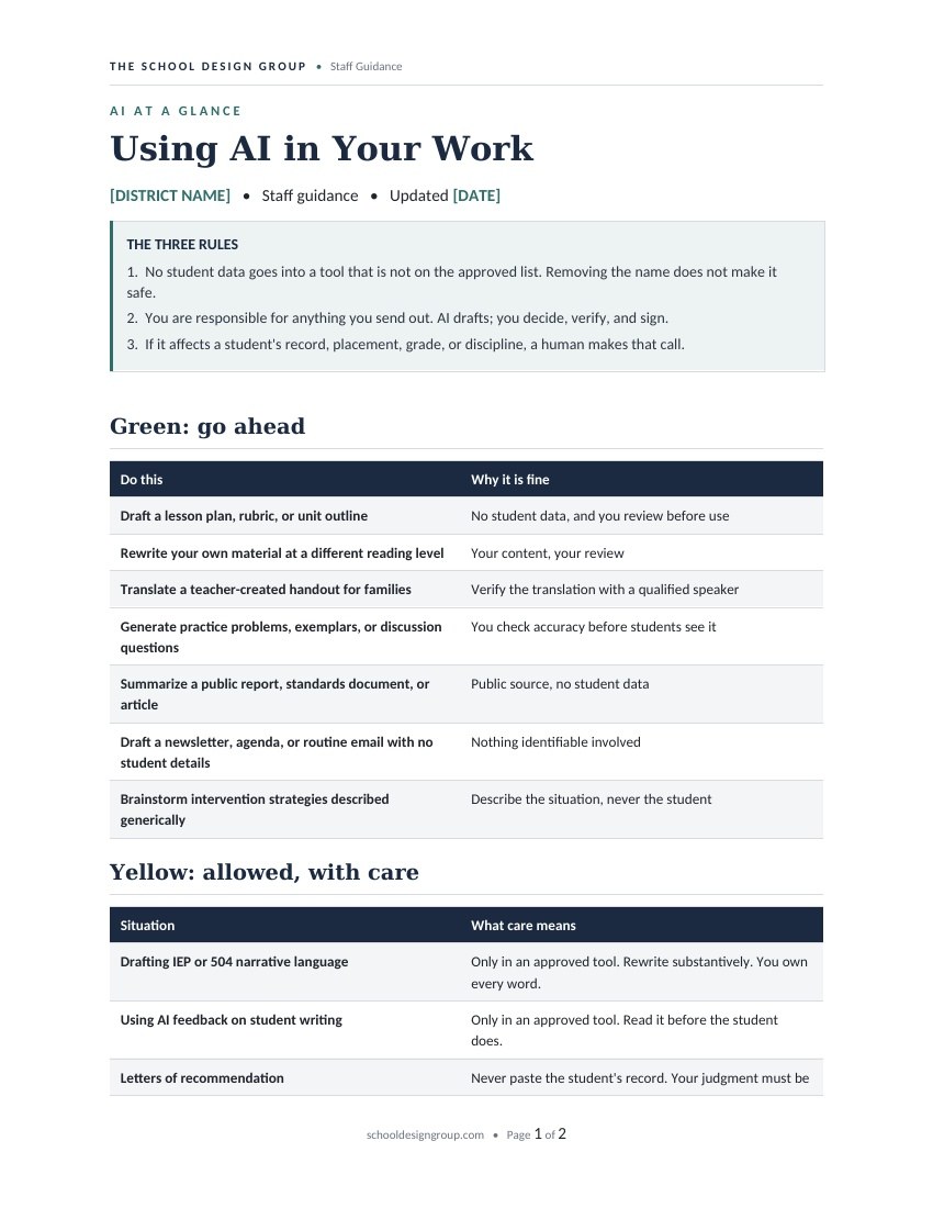 Staff Guidance One-Pager, first page