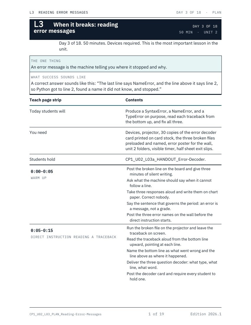 A lesson Teach Page, first page