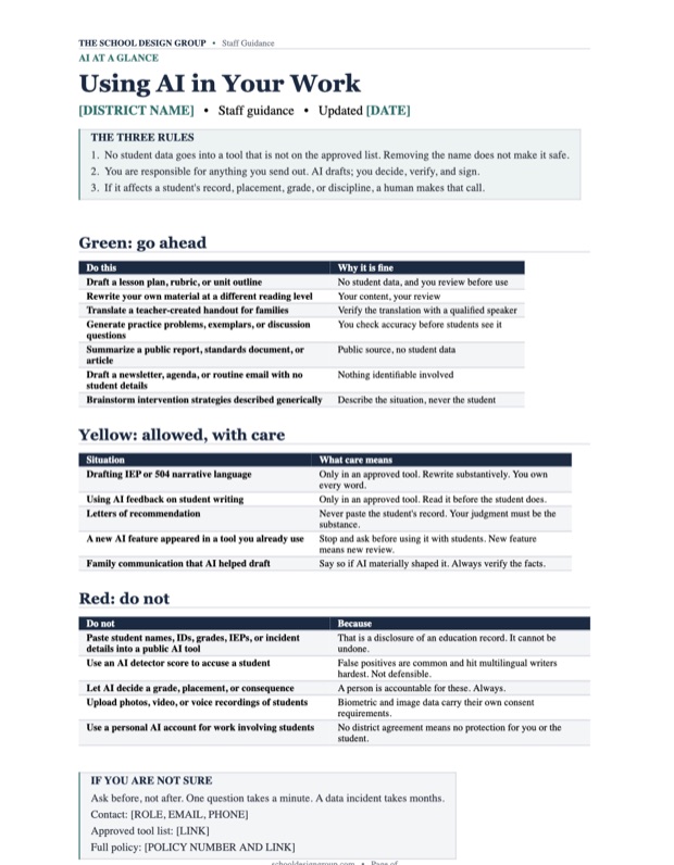 Staff guidance one pager, first page